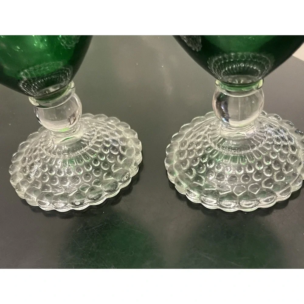 4 Anchor Hocking Boopie Emerald Green Bubble‎ Foot Vintage Water Goblet Glasses